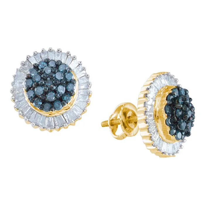 mayamila Earrings 10kt Yellow Gold Womens Round Blue Color Enhanced Diamond Cluster Earrings 100 Cttw mayamila Earrings 10kt Yellow Gold Womens Round Blue Color Enhanced Diamond Cluster Earrings 100 Cttw