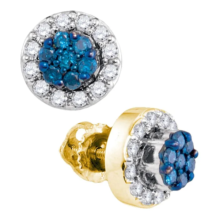mayamila Earrings 10kt Yellow Gold Womens Round Blue Color Enhanced Diamond Flower Cluster Earrings 12 Cttw mayamila Earrings 10kt Yellow Gold Womens Round Blue Color Enhanced Diamond Flower Cluster Earrings 12 Cttw