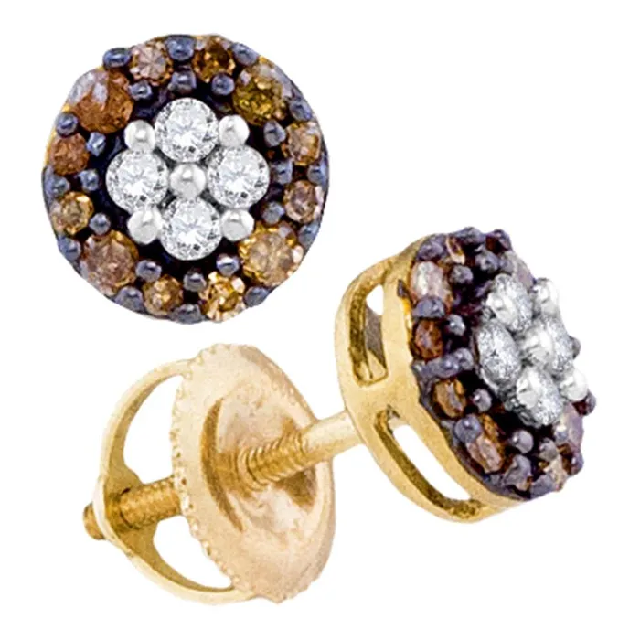 mayamila Earrings 10kt Yellow Gold Womens Round Cognacbrown Color Enhanced Diamond Cluster Earrings 13 Cttw mayamila Earrings 10kt Yellow Gold Womens Round Cognacbrown Color Enhanced Diamond Cluster Earrings 13 Cttw