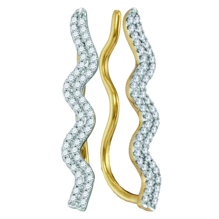 mayamila Earrings 10kt Yellow Gold Womens Round Diamond Double Two Row Climber Earrings 14 Cttw mayamila Earrings 10kt Yellow Gold Womens Round Diamond Double Two Row Climber Earrings 14 Cttw