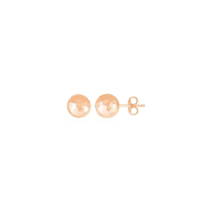 MayaMila Earrings 14k Rose Gold Ball Earrings with Faceted Texture