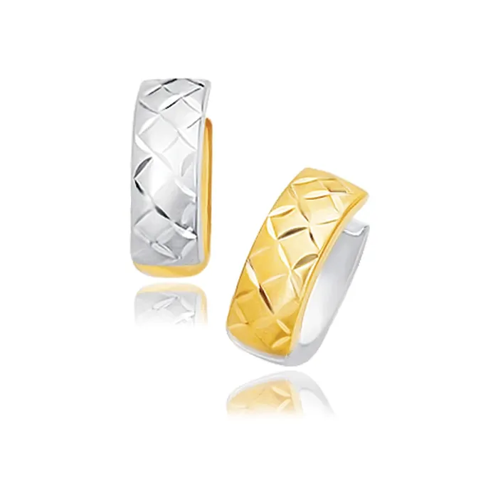 MayaMila Earrings 14k TwoTone Gold Reversible Quilted Hinged Hoop Huggie Earrings MayaMila Earrings 14k TwoTone Gold Reversible Quilted Hinged Hoop Huggie Earrings