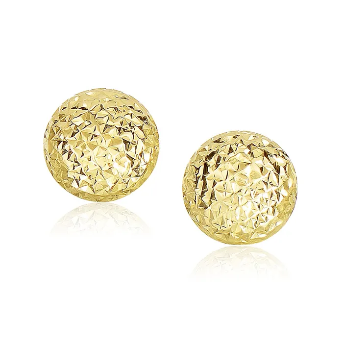 MayaMila Earrings 14k Yellow Gold Puff Round Earrings with Diamond Cuts
