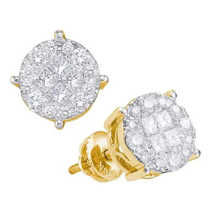 mayamila Earrings 14kt Yellow Gold Womens Princess Round Diamond Soleil Cluster Earrings 100 Cttw mayamila Earrings 14kt Yellow Gold Womens Princess Round Diamond Soleil Cluster Earrings 100 Cttw