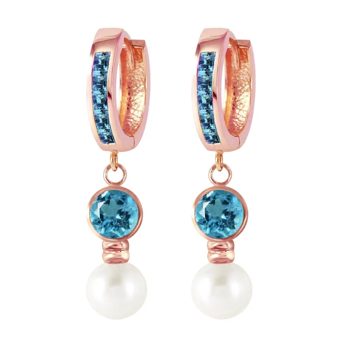 MayaMila Earrings 43 Carat 14K Solid Rose Gold Huggie Earrings pearl Blue Topaz MayaMila Earrings 43 Carat 14K Solid Rose Gold Huggie Earrings pearl Blue Topaz