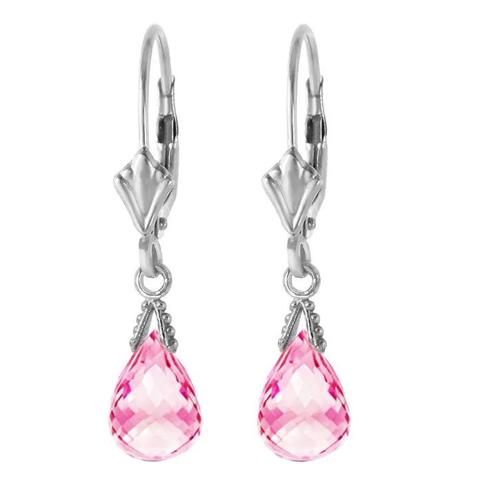 MayaMila Earrings 45 Carat 14K Solid White Gold Leverback Earrings Briolette Pink Topaz MayaMila Earrings 45 Carat 14K Solid White Gold Leverback Earrings Briolette Pink Topaz