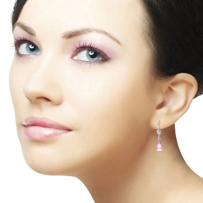 MayaMila Earrings 45 Carat 14K Solid White Gold Leverback Earrings Briolette Pink Topaz MayaMila Earrings 45 Carat 14K Solid White Gold Leverback Earrings Briolette Pink Topaz