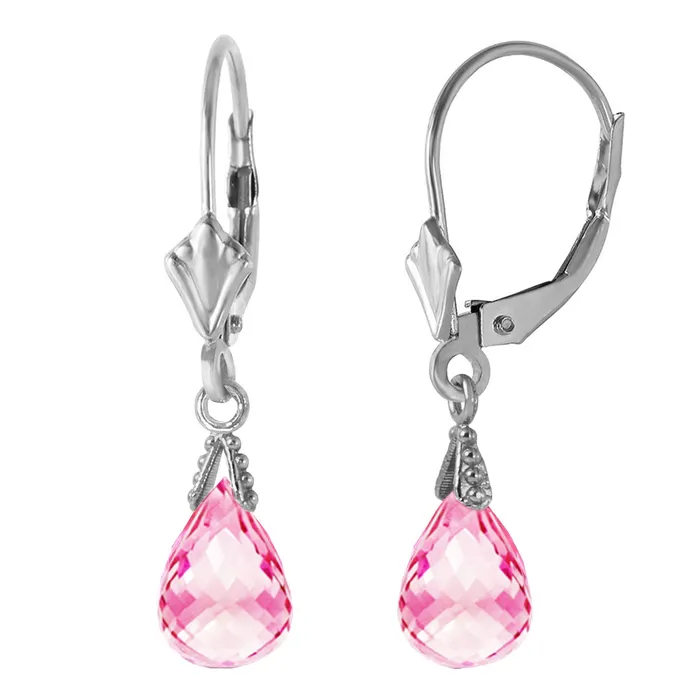 MayaMila Earrings 45 Carat 14K Solid White Gold Leverback Earrings Briolette Pink Topaz MayaMila Earrings 45 Carat 14K Solid White Gold Leverback Earrings Briolette Pink Topaz