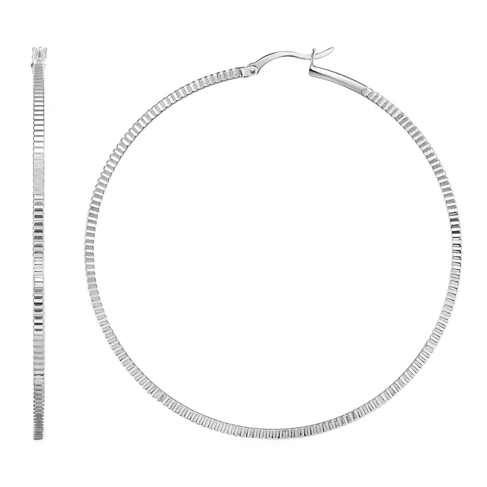 MayaMila Earrings Ridge Textured Hoop Earrings in Sterling Silver