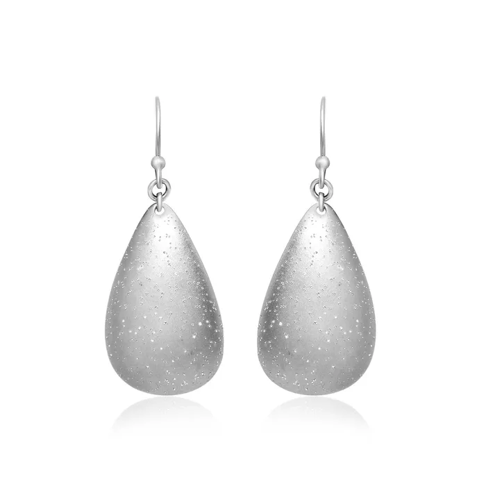 MayaMila Earrings Sterling Silver Teardrop Drop Earrings with Stardust Texture MayaMila Earrings Sterling Silver Teardrop Drop Earrings with Stardust Texture