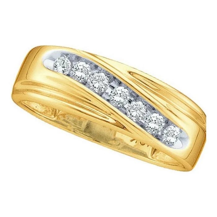 mayamila Rings 10k Yellow Gold Round Channelset Diamond Mens Curved 2tone Wedding Band 14 Cttw mayamila Rings 10k Yellow Gold Round Channelset Diamond Mens Curved 2tone Wedding Band 14 Cttw