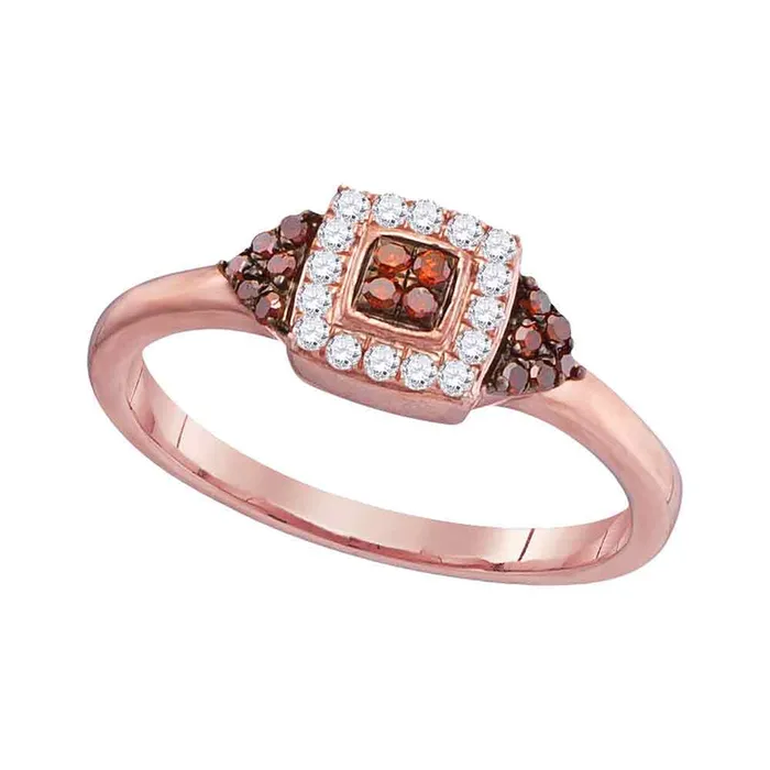 mayamila Rings 10kt Rose Gold Womens Round Red Color Enhanced Diamond Square Cluster Ring 15 Cttw mayamila Rings 10kt Rose Gold Womens Round Red Color Enhanced Diamond Square Cluster Ring 15 Cttw