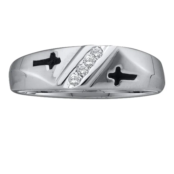 mayamila Rings 10kt White Gold Mens Round Diamond Single Row Cross Wedding Band 120 Cttw mayamila Rings 10kt White Gold Mens Round Diamond Single Row Cross Wedding Band 120 Cttw