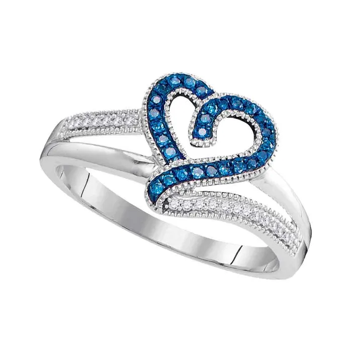mayamila Rings 10kt White Gold Womens Round Blue Color Enhanced Diamond Heart Love Ring 18 Cttw mayamila Rings 10kt White Gold Womens Round Blue Color Enhanced Diamond Heart Love Ring 18 Cttw
