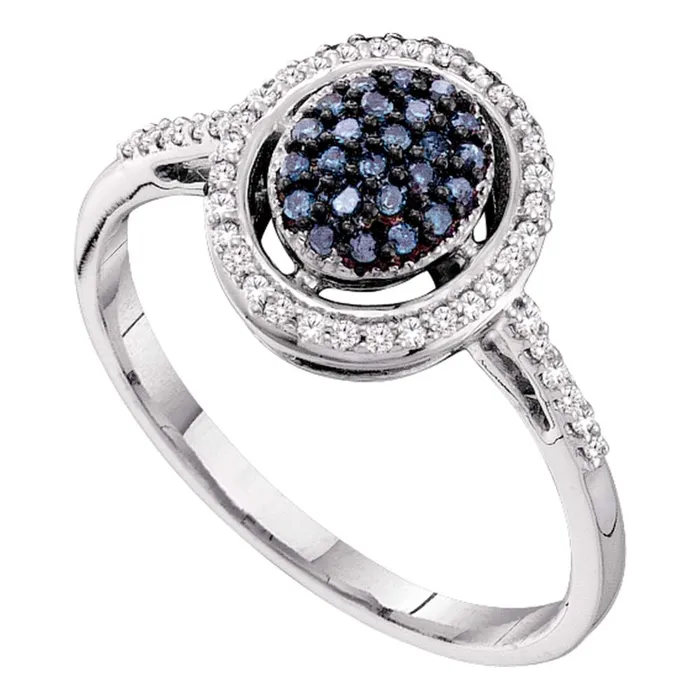 mayamila Rings 10kt White Gold Womens Round Blue Color Enhanced Diamond Oval Frame Cluster Ring 14 Cttw mayamila Rings 10kt White Gold Womens Round Blue Color Enhanced Diamond Oval Frame Cluster Ring 14 Cttw