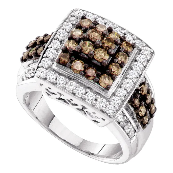 mayamila Rings 10kt White Gold Womens Round Cognacbrown Color Enhanced Diamond Square Cluster Ring 112 Cttw mayamila Rings 10kt White Gold Womens Round Cognacbrown Color Enhanced Diamond Square Cluster Ring 112 Cttw