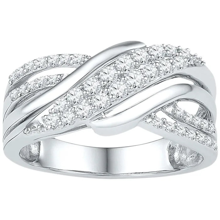 mayamila Rings 10kt White Gold Womens Round Diamond Crossover Band Ring 12 Cttw mayamila Rings 10kt White Gold Womens Round Diamond Crossover Band Ring 12 Cttw