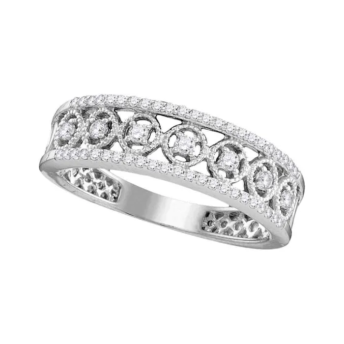 mayamila Rings 10kt White Gold Womens Round Diamond Filigree Symmetrical Band Ring 14 Cttw mayamila Rings 10kt White Gold Womens Round Diamond Filigree Symmetrical Band Ring 14 Cttw