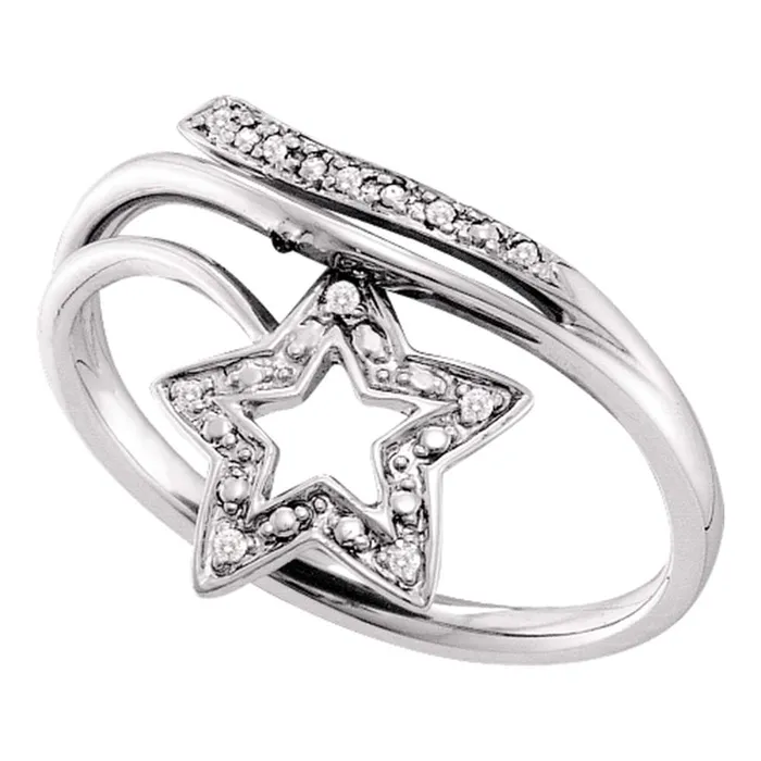 mayamila Rings 10kt White Gold Womens Round Diamond Star Bypass Band Ring 03 Cttw mayamila Rings 10kt White Gold Womens Round Diamond Star Bypass Band Ring 03 Cttw