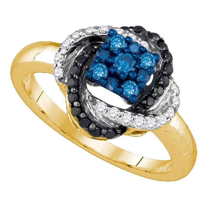 mayamila Rings 10kt Yellow Gold Womens Round Blue Color Enhanced Diamond Cluster Ring 12 Cttw mayamila Rings 10kt Yellow Gold Womens Round Blue Color Enhanced Diamond Cluster Ring 12 Cttw