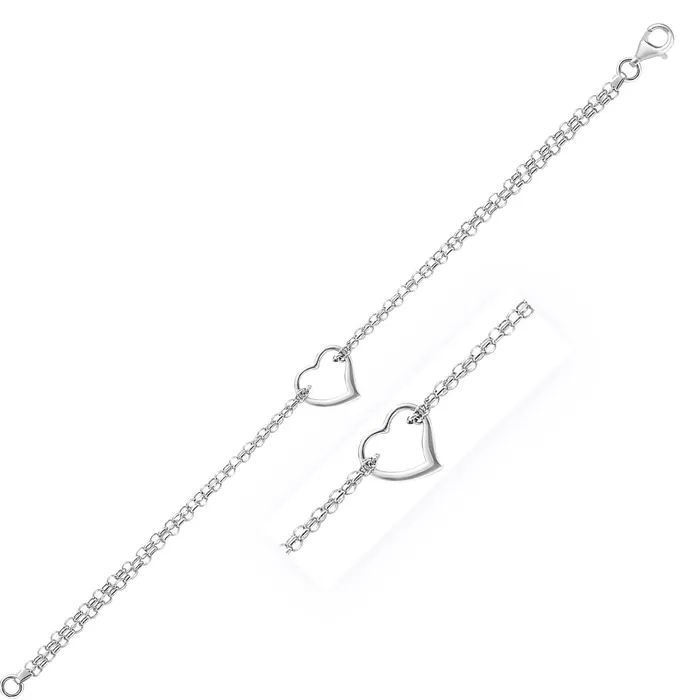 MayaMila Rings 14k White Gold Cable Chain Anklet with Open Heart Station MayaMila Rings 14k White Gold Cable Chain Anklet with Open Heart Station