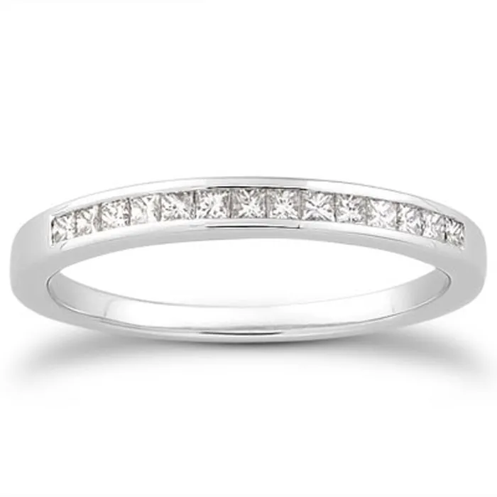 MayaMila Rings 14k White Gold Channel Set Princess Diamond Wedding Ring Band MayaMila Rings 14k White Gold Channel Set Princess Diamond Wedding Ring Band