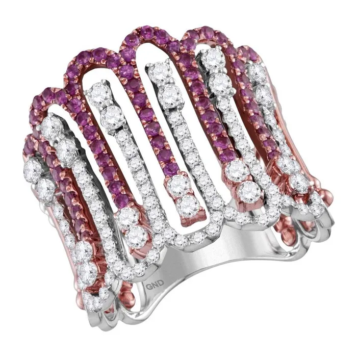 mayamila Rings 14kt Twotone Gold Womens Round Natural Ruby Diamond Stripe Fashion Band Ring 134 Cttw mayamila Rings 14kt Twotone Gold Womens Round Natural Ruby Diamond Stripe Fashion Band Ring 134 Cttw