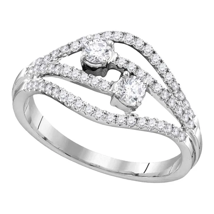 mayamila Rings 14kt White Gold Womens Round Diamond 2stone Bridal Wedding Engagement Ring 12 Cttw mayamila Rings 14kt White Gold Womens Round Diamond 2stone Bridal Wedding Engagement Ring 12 Cttw