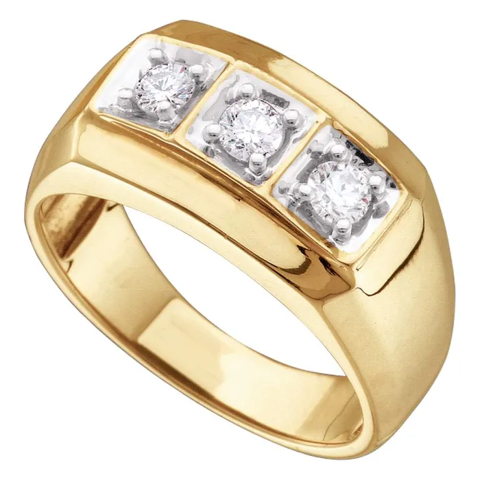 mayamila Rings 14kt Yellow Gold Mens Round Diamond 3stone Fashion Band Ring 12 Cttw mayamila Rings 14kt Yellow Gold Mens Round Diamond 3stone Fashion Band Ring 12 Cttw
