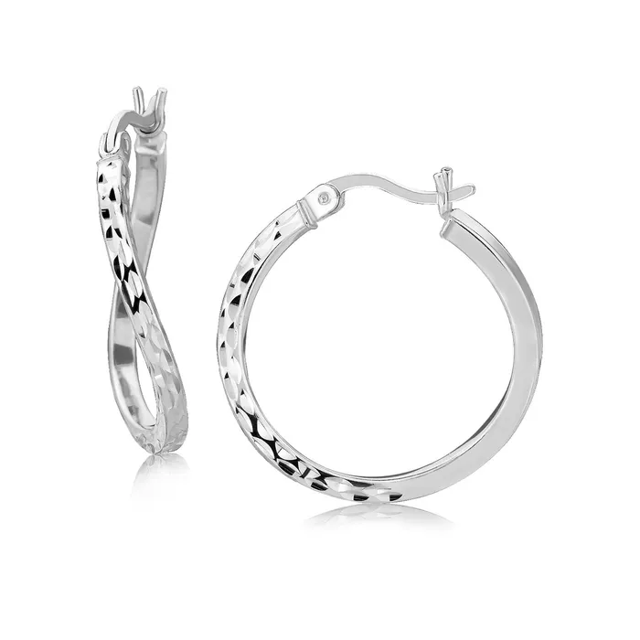 MayaMila Sterling Silver Rhodium Plated Twist Style Hoop Diamond Cut Earrings 20mm Earrings MayaMila Sterling Silver Rhodium Plated Twist Style Hoop Diamond Cut Earrings 20mm Earrings
