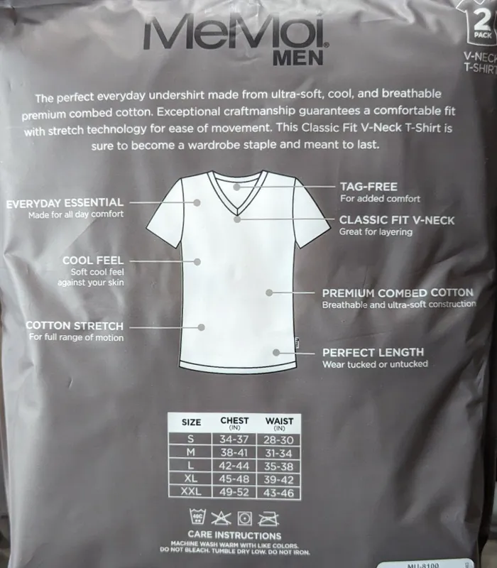 Memoi Mens Short Sleeve VNeck Undershirts 2 Pack MU8100 Memoi Earrings
