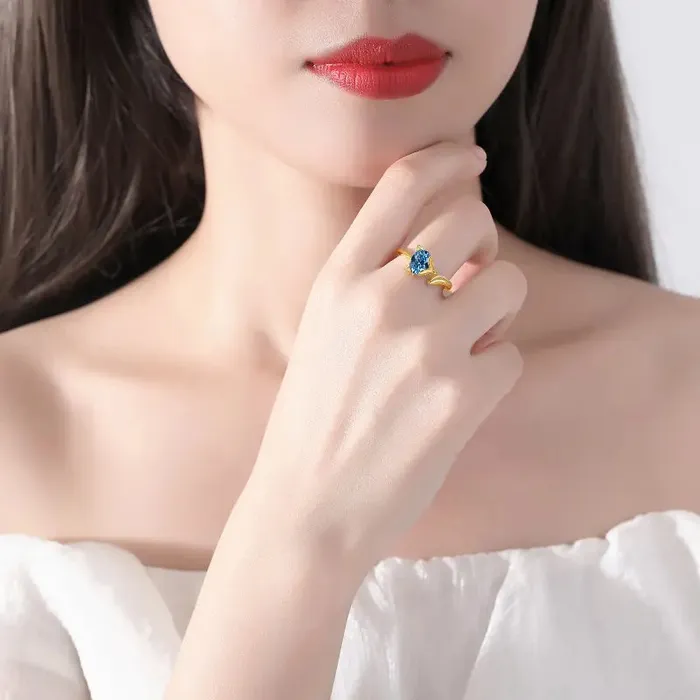 Mystic Flavia 18 K Celestial Azure Crest Silver Ring Rings