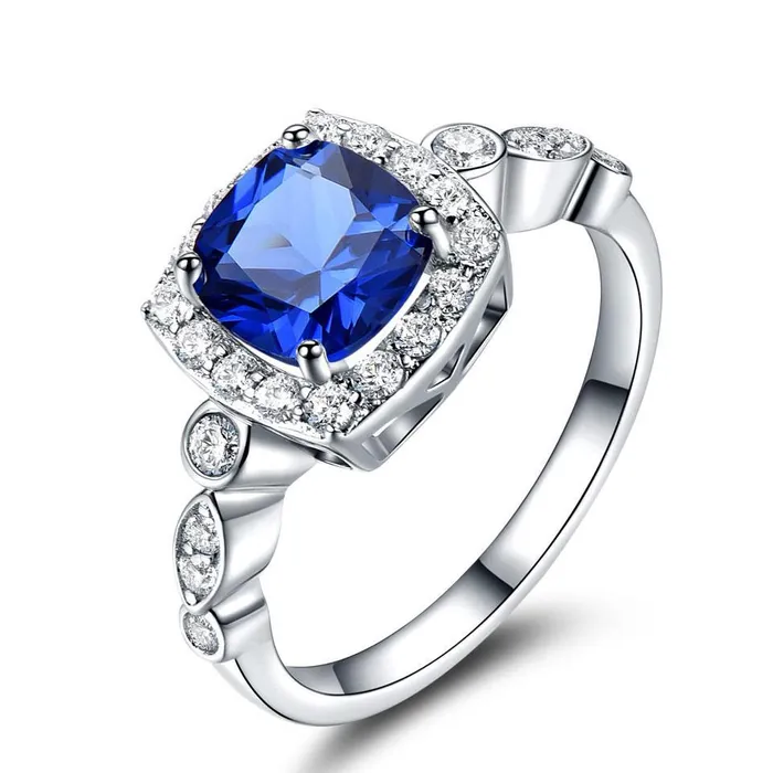 Mystic Flavia Blue Sapphire American Diamond Silver Ring Rings
