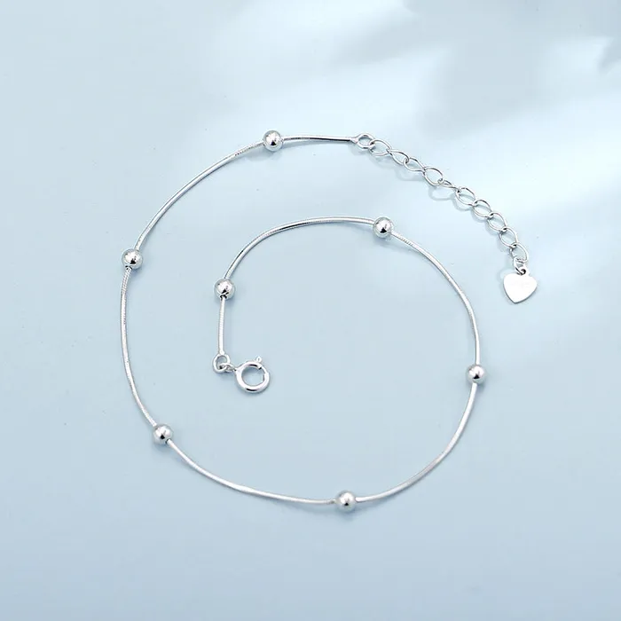 Mystic Flavia Rings Minimalist Round Petite Bead Adjustable Silver Anklet