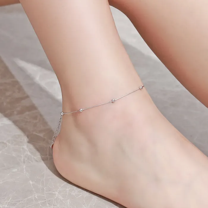 Mystic Flavia Rings Minimalist Round Petite Bead Adjustable Silver Anklet