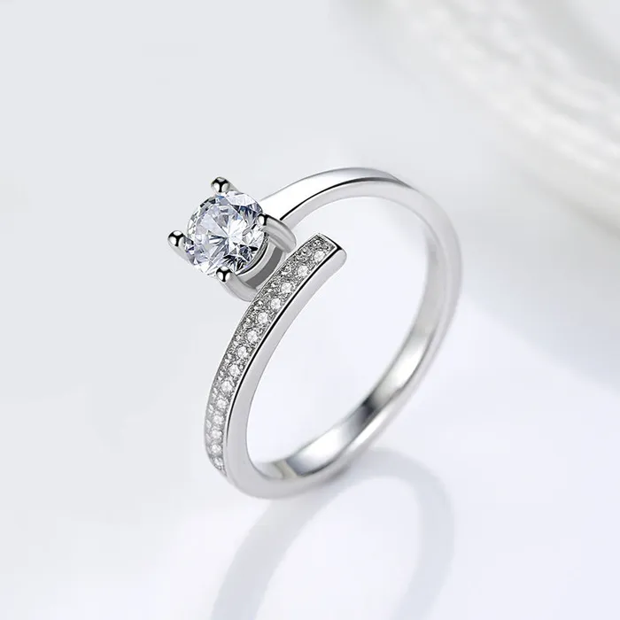 Mystic Flavia Rings White Zircon Solitaire Interlock Adjustable Silver Ring Mystic Flavia Rings White Zircon Solitaire Interlock Adjustable Silver Ring