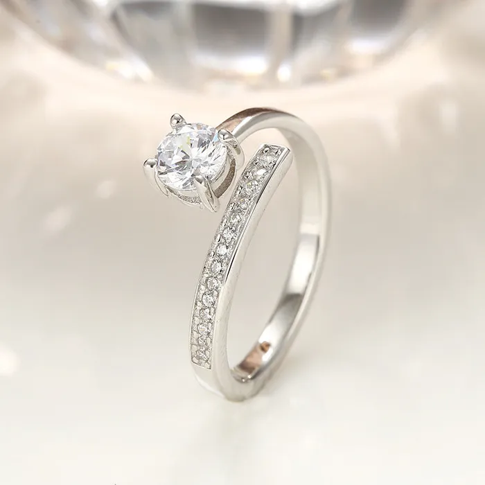 Mystic Flavia Rings White Zircon Solitaire Interlock Adjustable Silver Ring
