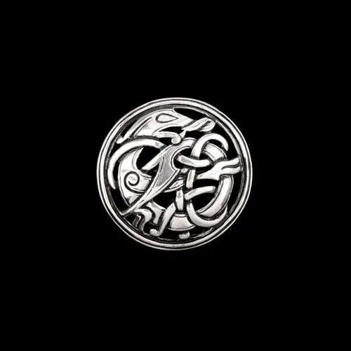 Northan Viking Silver Rings Viking Round Brooch with Urnes Dragon