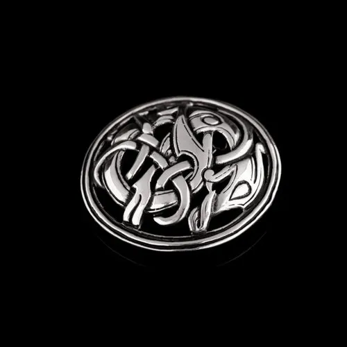 Northan Viking Silver Rings Viking Round Brooch with Urnes Dragon