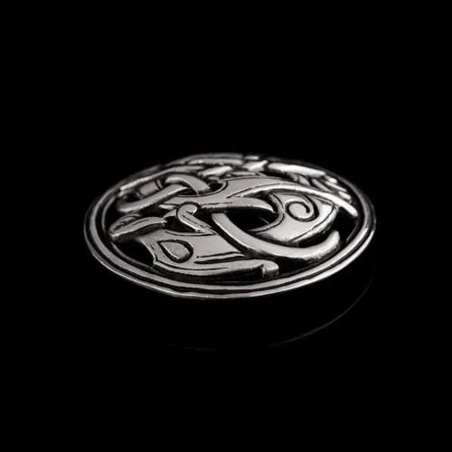 Northan Viking Silver Rings Viking Round Brooch with Urnes Dragon