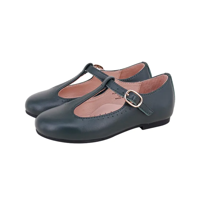 Perroquet Shoes Perroquet Girls Leather TStrap Mary Janes Green Earrings
