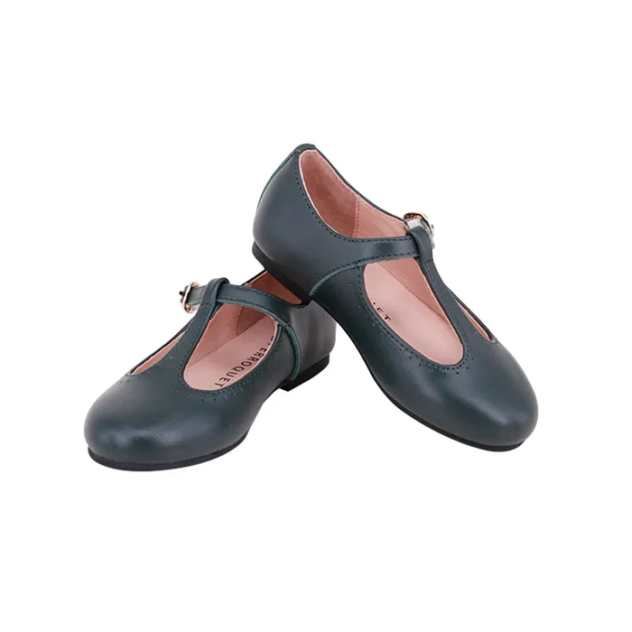 Perroquet Shoes Perroquet Girls Leather TStrap Mary Janes Green Earrings