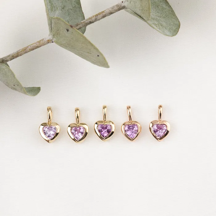 Pink Sapphire 35mm Heart Charm 14K Gold Envero Jewelry Earrings