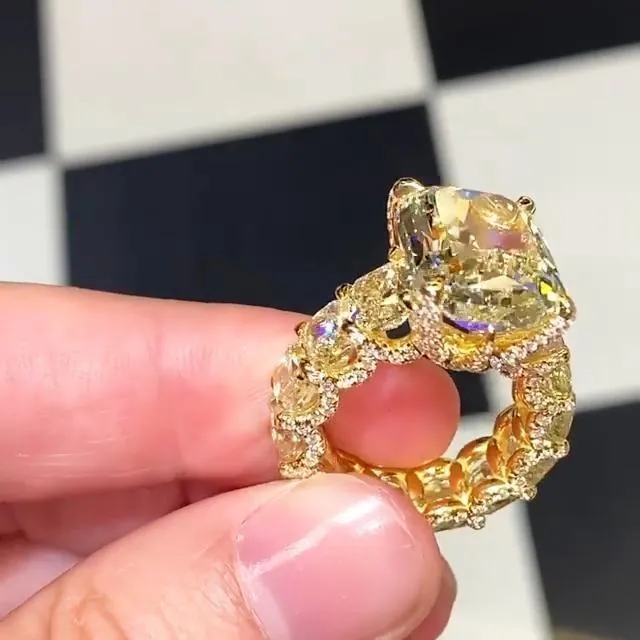 Radiant Cut Golden Tone Party Engagement Ring Shineofdiamond Rings