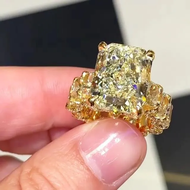 Radiant Cut Golden Tone Party Engagement Ring Shineofdiamond Rings