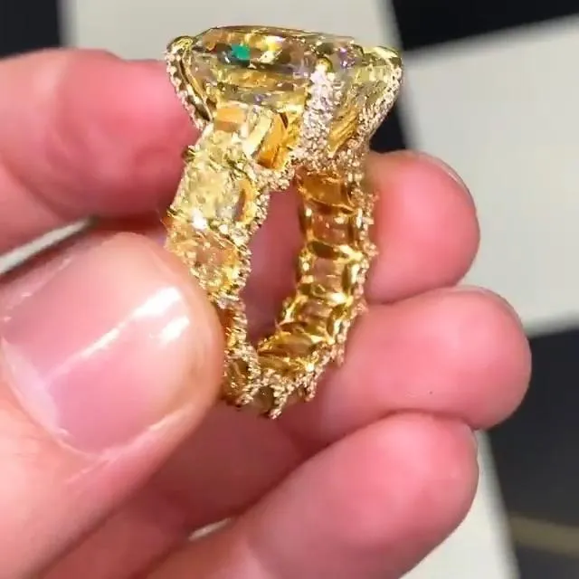 Radiant Cut Golden Tone Party Engagement Ring Shineofdiamond Rings