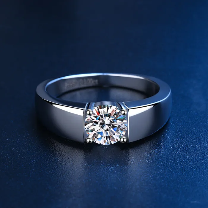 Rings 1 Carat D Color Moissanite Round Cut Engagement Ring for Men shineofdiamond Rings 1 Carat D Color Moissanite Round Cut Engagement Ring for Men shineofdiamond