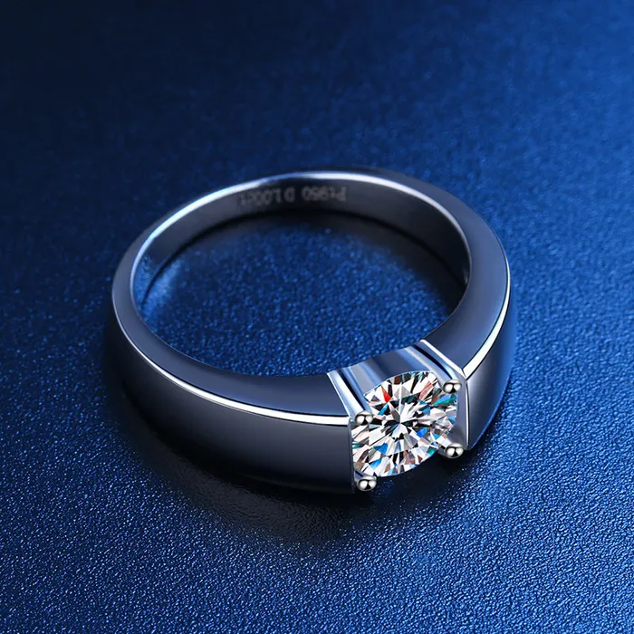 Rings 1 Carat D Color Moissanite Round Cut Engagement Ring for Men shineofdiamond