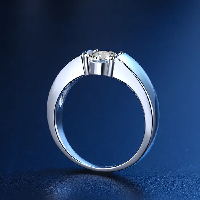 Rings 1 Carat D Color Moissanite Round Cut Engagement Ring for Men shineofdiamond