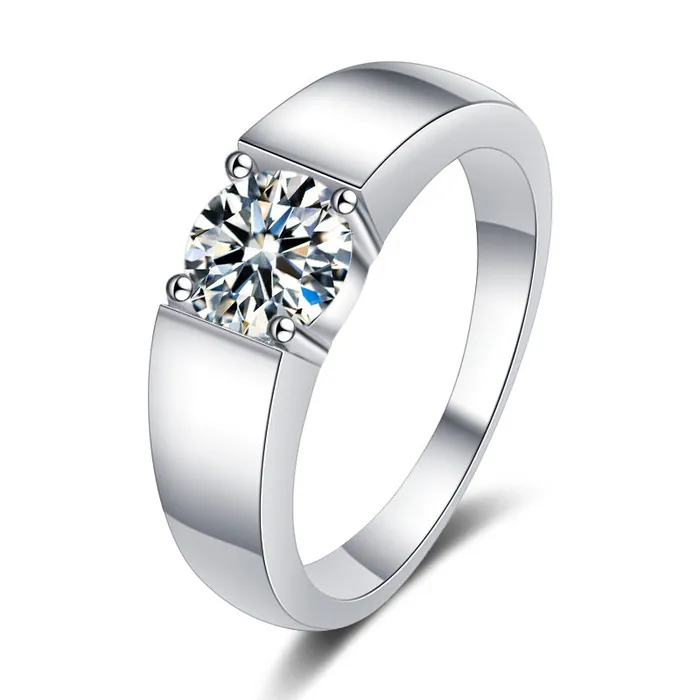 Rings 1 Carat D Color Moissanite Round Cut Engagement Ring for Men shineofdiamond